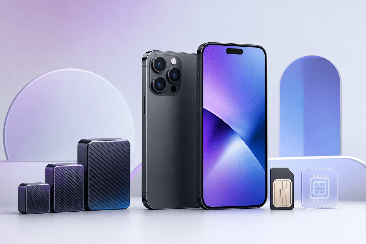 Несколько моделей iPhone с вариантами памяти и обозначениями SIM