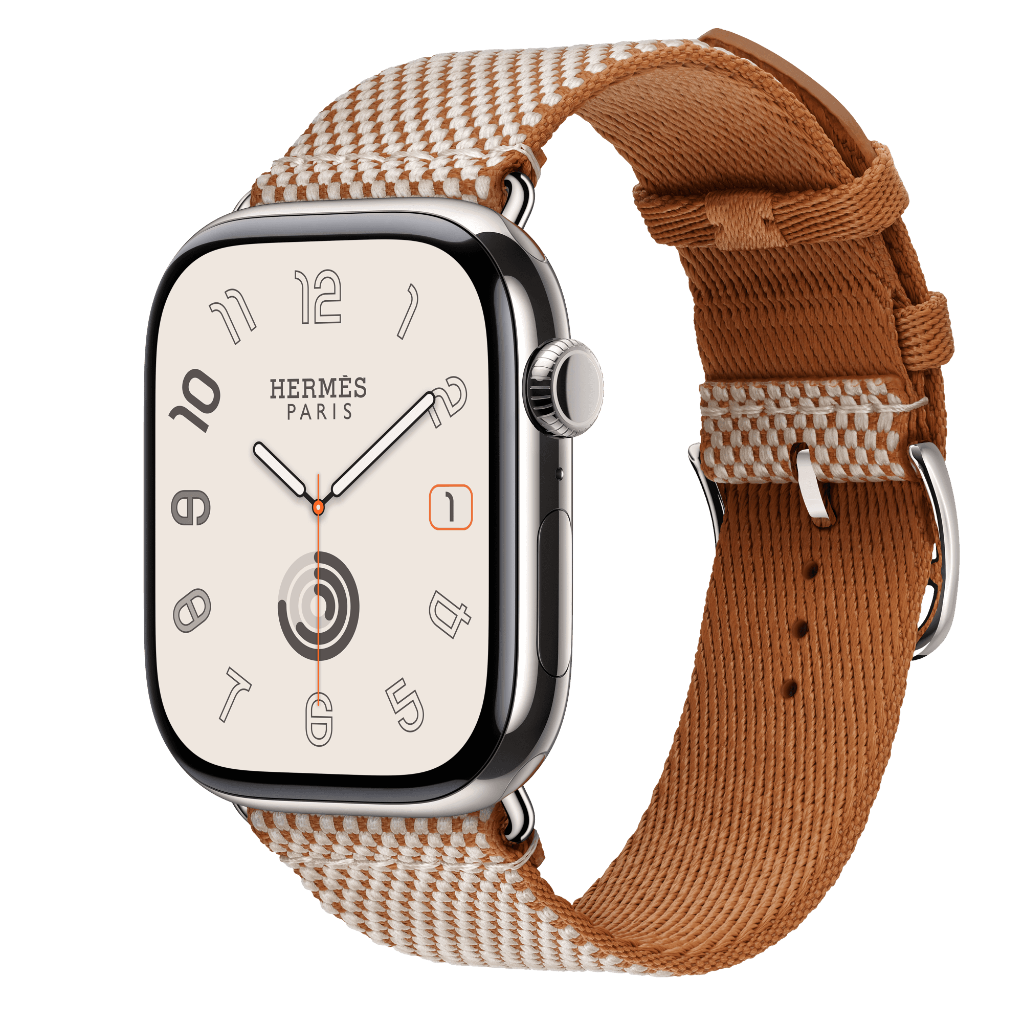 Умные часы Apple Watch Hermès Series 11 46 мм GPS + Cellular — цвет: серебристый, ремешок Hermès Toile H Single Tour, золотистый / экрю, единый размер