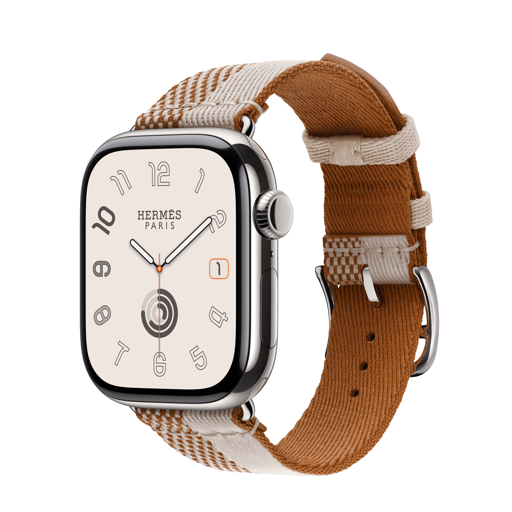 Умные часы Apple Watch Hermès Series 11 42 мм GPS + Cellular — цвет: серебристый, ремешок Hermès Toile H Double Jeu, экрю / экрю, единый размер