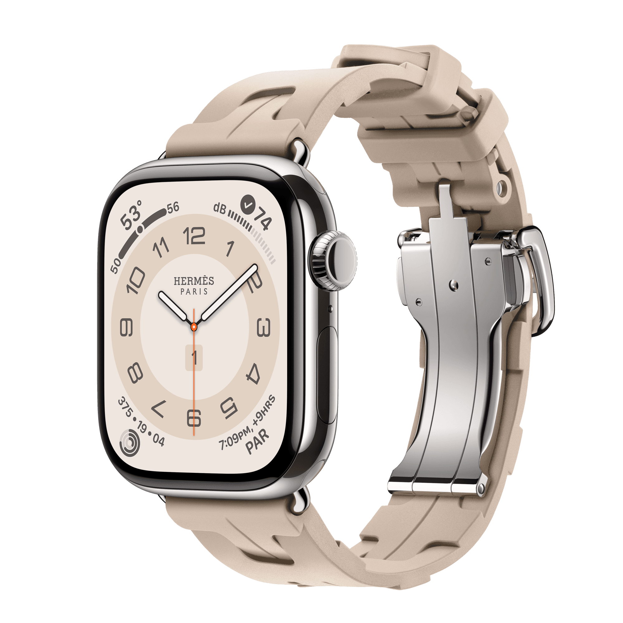 Умные часы Apple Watch Hermès Series 11 42 мм GPS + Cellular — цвет: серебристый, ремешок Hermès Kilim Single Tour, серо-бежевый (Grège), единый размер