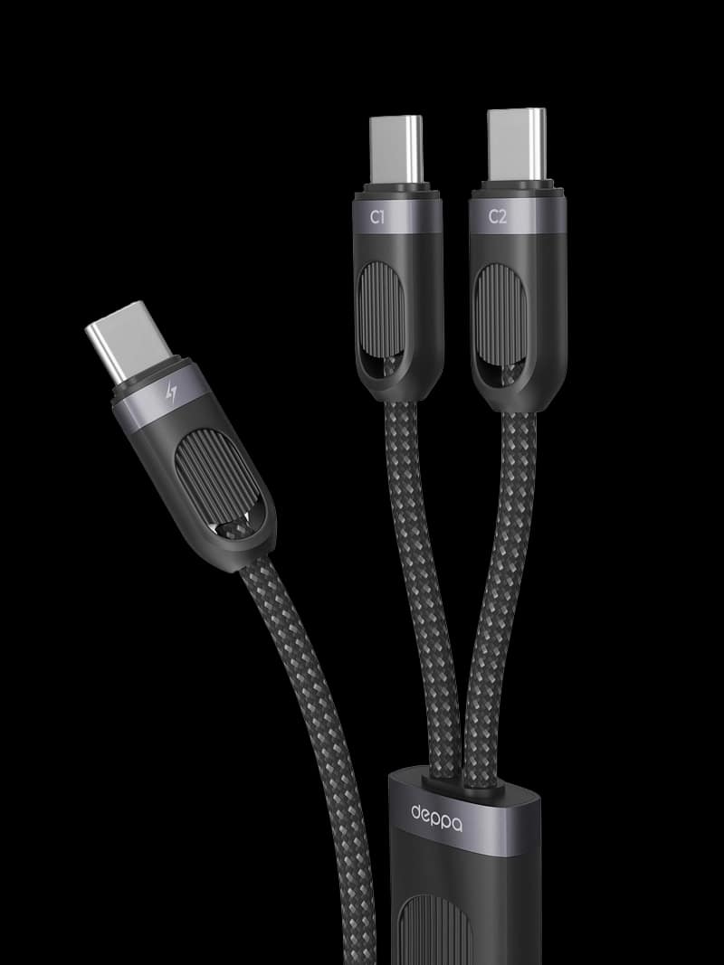 Дата-кабель 2 в 1: USB-C, USB-C, 60Вт, 1.2м, черный — Deppa 72555