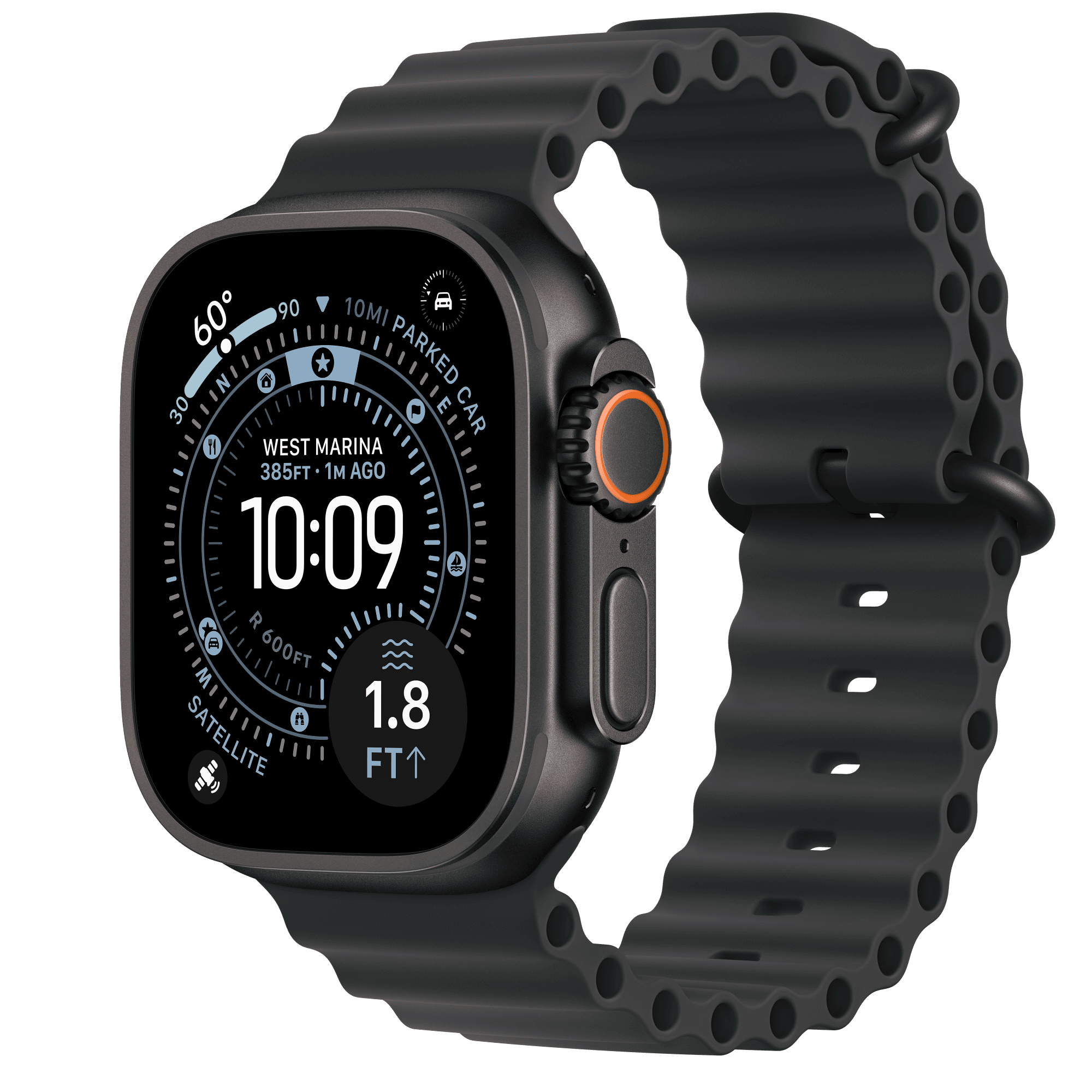Умные часы Apple Watch Ultra 3 49 мм, цвет: чёрный титан, ремешок Ocean Band чёрный, единый размер