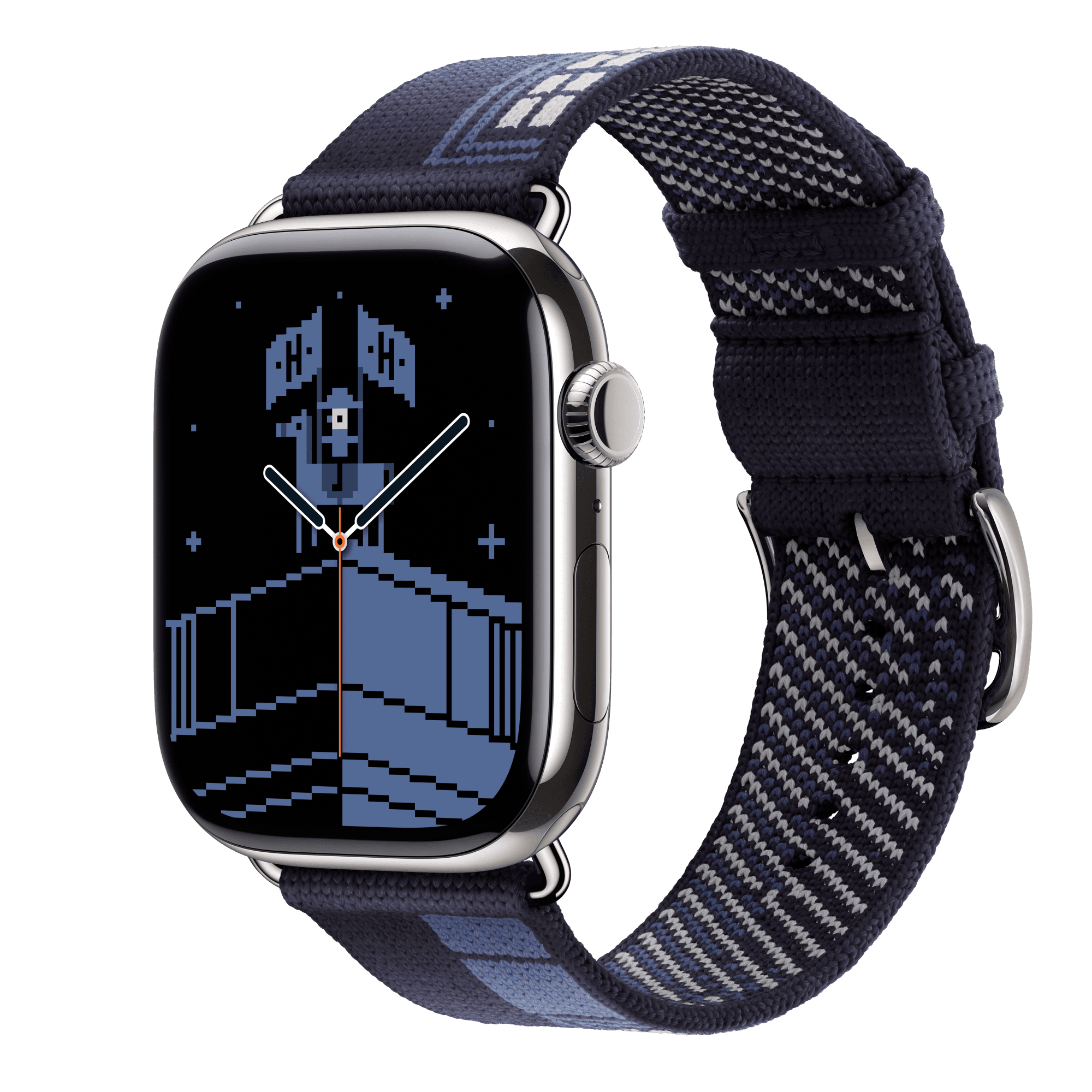 Умные часы Apple Watch Hermès Series 11 46 мм GPS + Cellular — цвет: серебристый, ремешок Hermès Faubourg Party, ночной синий (Bleu Nuit), единый размер