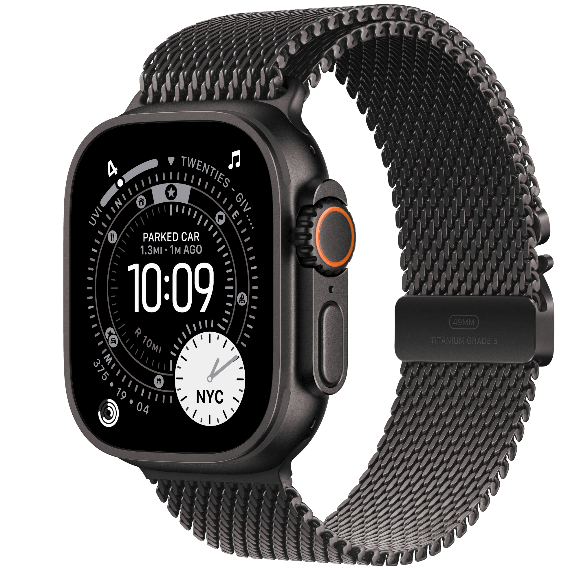 Умные часы Apple Watch Ultra 3 49 мм, цвет: чёрный титан, ремешок Titanium Milanese Loop чёрный, Medium (средний)