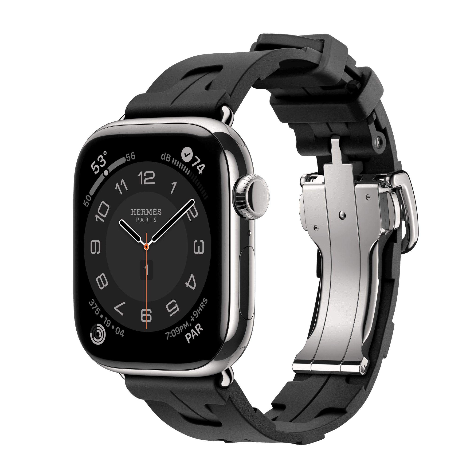 Умные часы Apple Watch Hermès Series 11 42 мм GPS + Cellular — цвет: серебристый, ремешок Hermès Kilim Single Tour, чёрный (Noir), единый размер