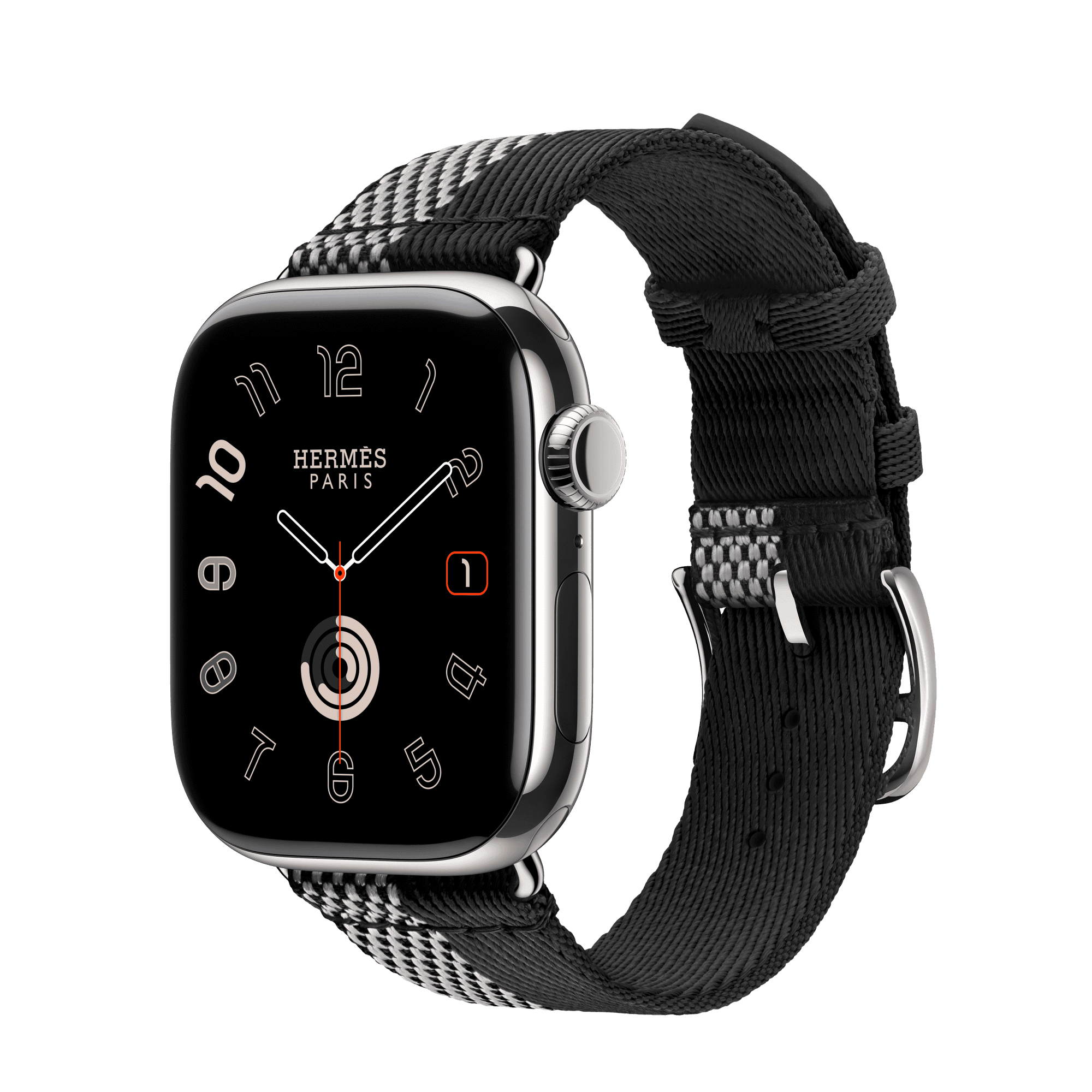 Умные часы Apple Watch Hermès Series 11 42 мм GPS + Cellular — цвет: серебристый, ремешок Hermès Toile H Double Jeu, чёрный / экрю, единый размер