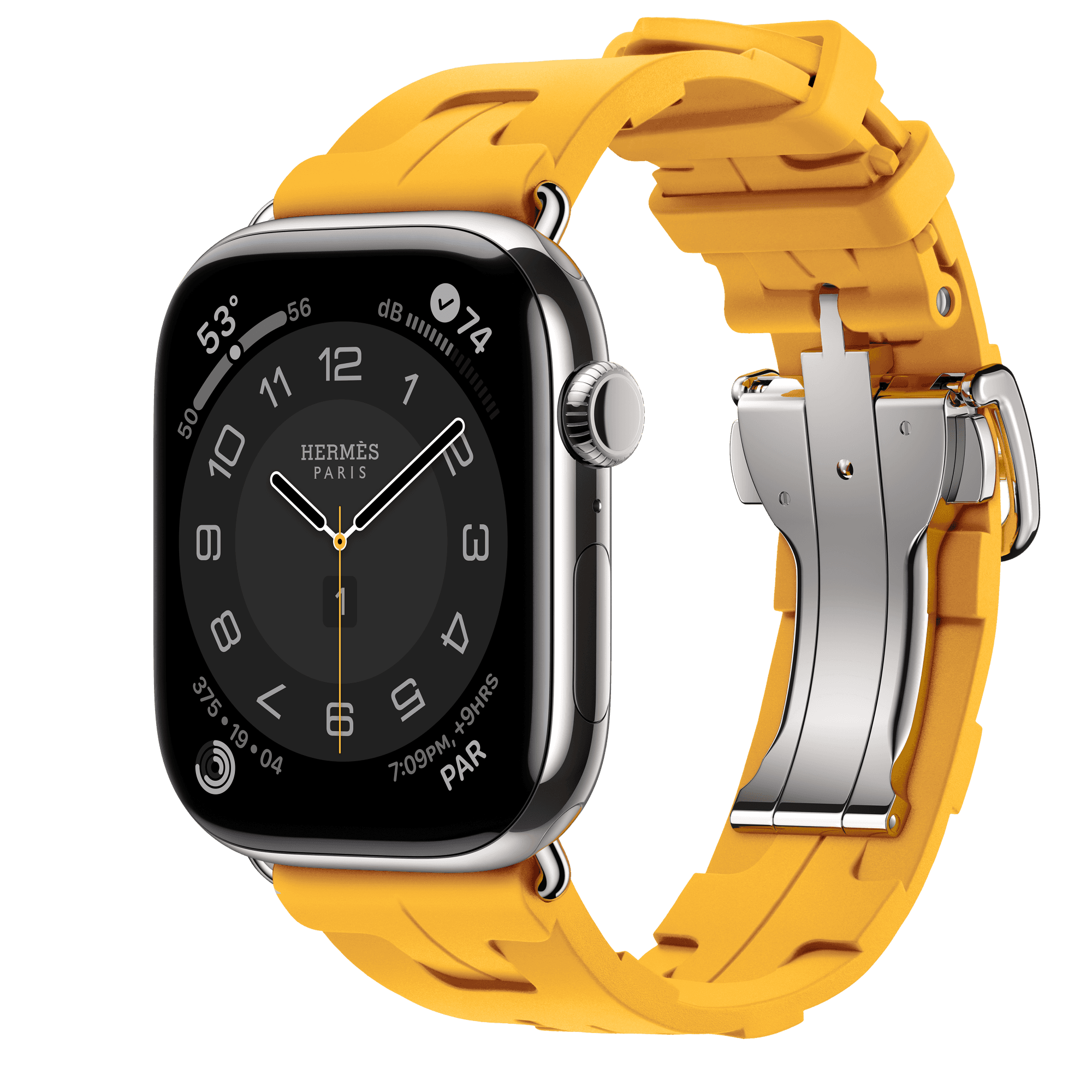 Умные часы Apple Watch Hermès Series 11 46 мм GPS + Cellular — цвет: серебристый, ремешок Hermès Kilim Single Tour, жёлтый (Jaune), единый размер