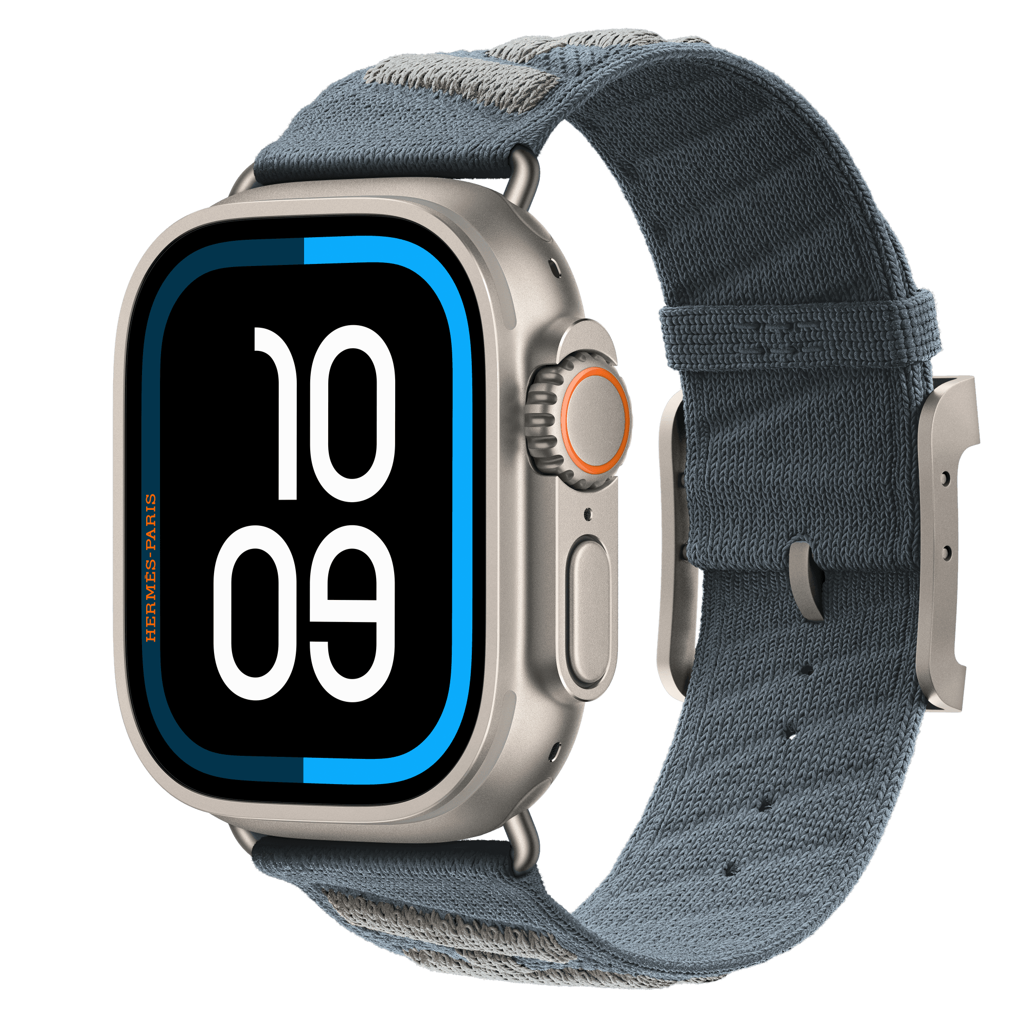 Умные часы Apple Watch Hermès Ultra 3 49 мм, цвет: натуральный титан, ремешок En Mer серо-синий/ледяной голубой, единый размер