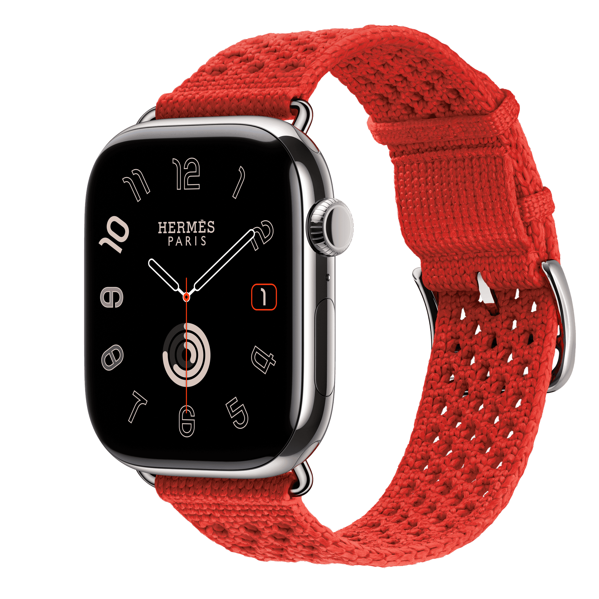 Умные часы Apple Watch Hermès Series 11 46 мм GPS + Cellular — цвет: серебристый, ремешок Hermès Néo Tricot, оранжевый (Capucine), единый размер
