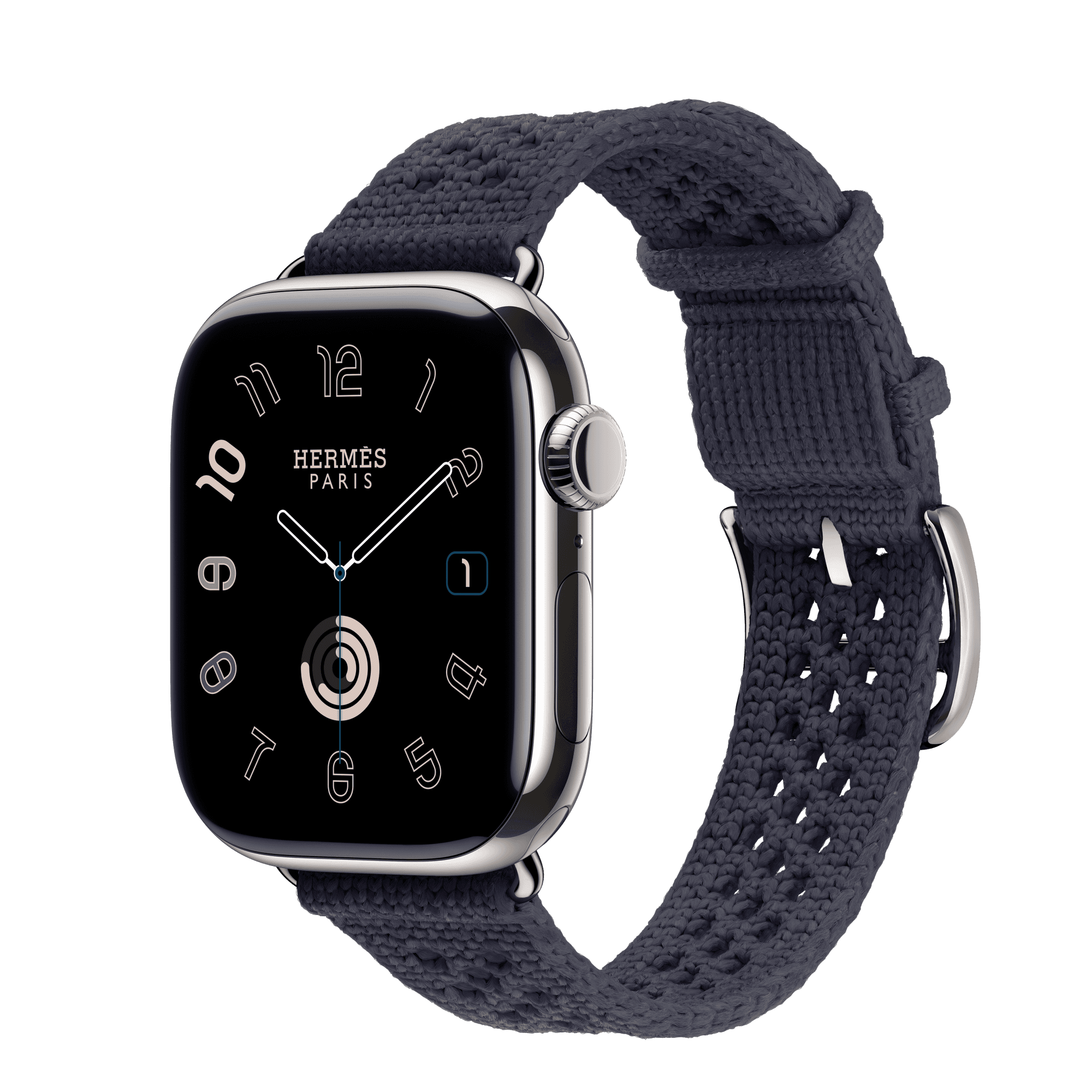 Умные часы Apple Watch Hermès Series 11 42 мм GPS + Cellular — цвет: серебристый, ремешок Hermès Néo Tricot, ночной синий (Bleu Nuit), единый размер