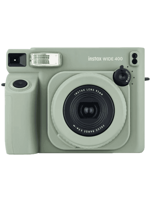 Камера Fujifilm instax WIDE 400 Sage Green, вид спереди с рычагом автоспуска