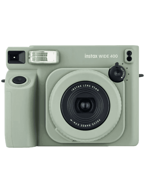 Камера Fujifilm instax WIDE 400 Sage Green, вид спереди с рычагом автоспуска