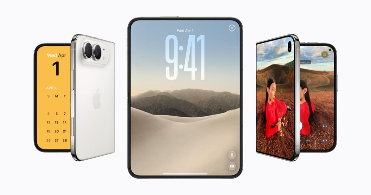 Складной iPhone Duo на официальной фотографии Apple Источник: https://www.apple.com/newsroom/2026/10/open-up-to-new-possibilities-with-iphone-duo/