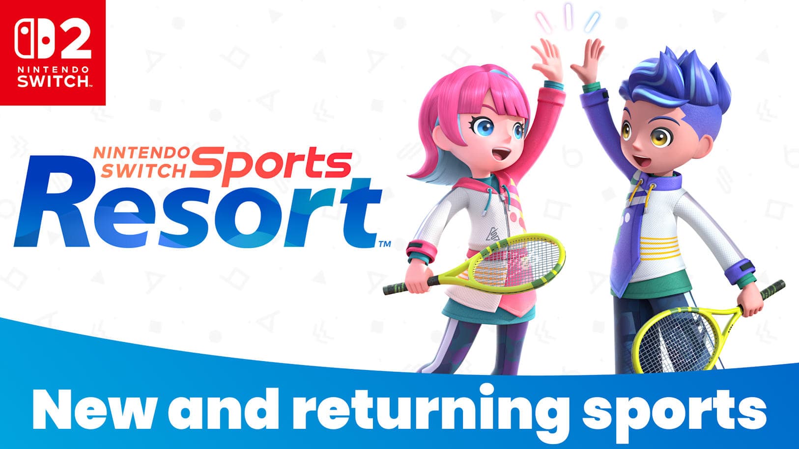Персонажи с теннисными ракетками на официальной обложке Nintendo Switch Sports Resort · Официальный источник