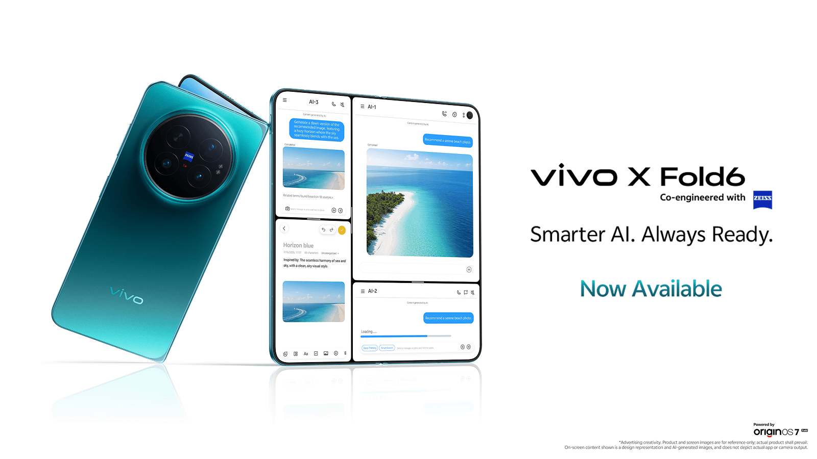 Официальное изображение vivo X Fold6 с демонстрацией нескольких окон на складном экране