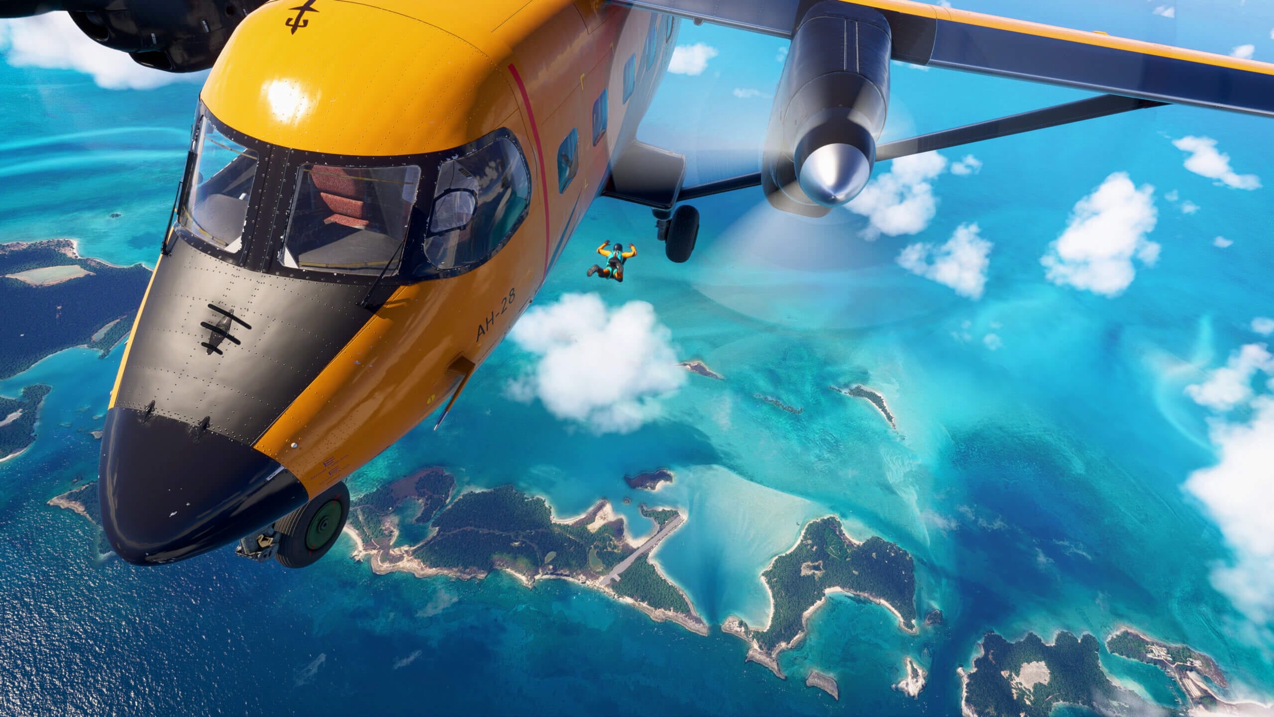 Жёлтый Ан-28 над морскими островами в официальном кадре Microsoft Flight Simulator. Источник: Microsoft.