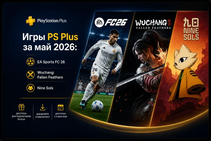 Игры PS Plus за май 2026: EA Sports FC 26, Wuchang: Fallen Feathers и Nine Sols